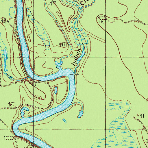 Topographic Map of Indian Creek, TX