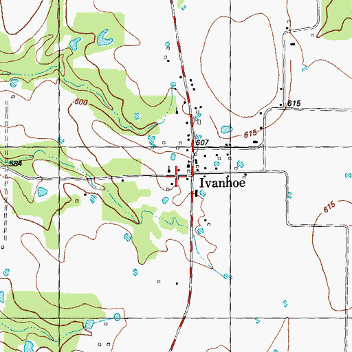 Topographic Map of Ivanhoe, TX