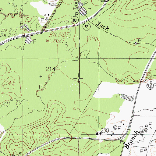 Topographic Map of Jack Creek, TX