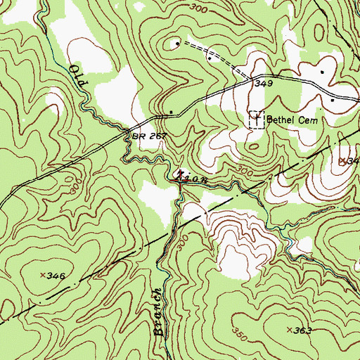 Topographic Map of Joe Branch, TX
