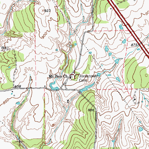 Topographic Map of Jonestown Cemetery, TX