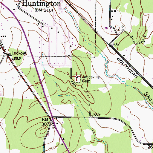 Topographic Map of Jonesville Cemetery, TX
