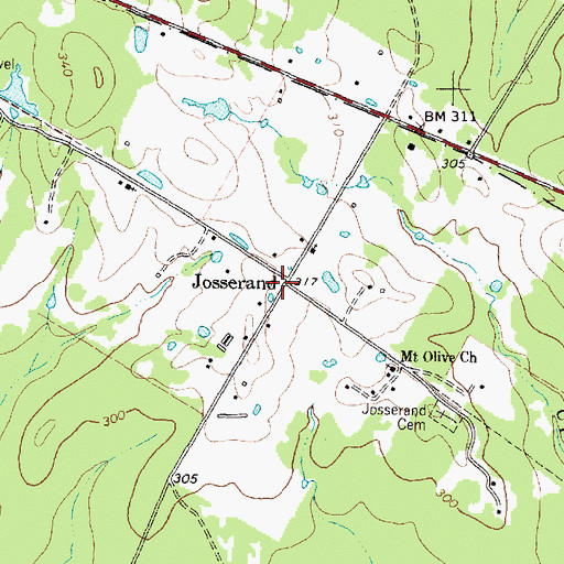 Topographic Map of Josserand, TX