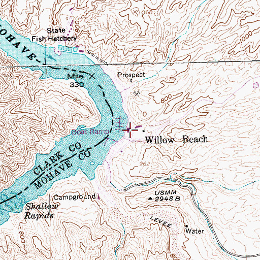 Topographic Map of Willow Beach, AZ