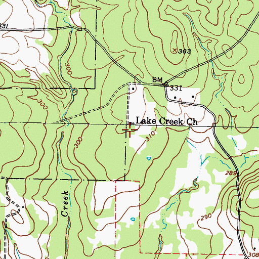 Topographic Map of Lake Creek Church, TX