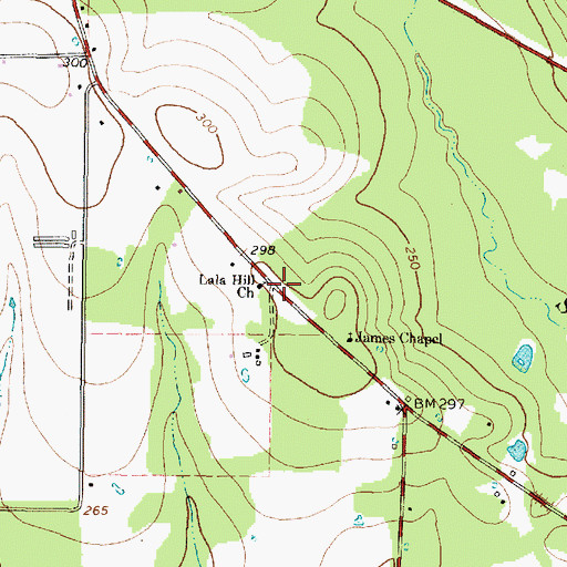 Topographic Map of Lala Hill Church, TX