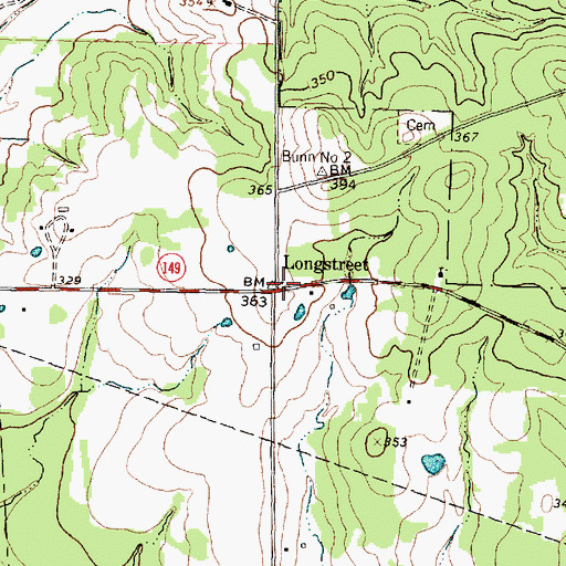 Topographic Map of Longstreet, TX
