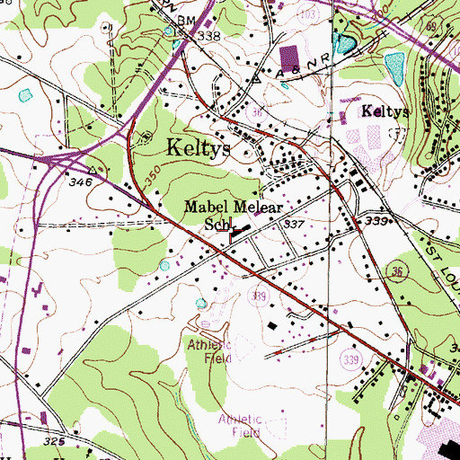 Topographic Map of Mabel Melear School, TX
