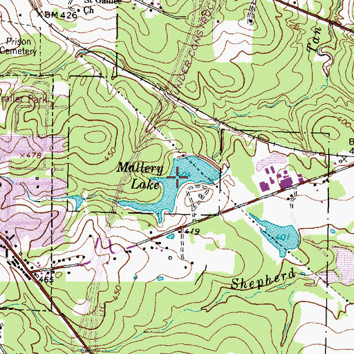 Topographic Map of Mallery Lake, TX