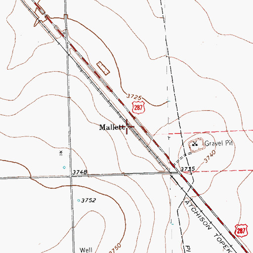 Topographic Map of Mallett, TX