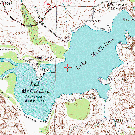 Topographic Map of Lake McClellan, TX