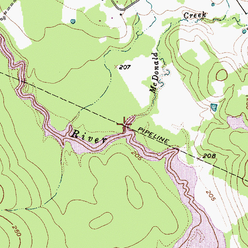 Topographic Map of McDonald Creek, TX