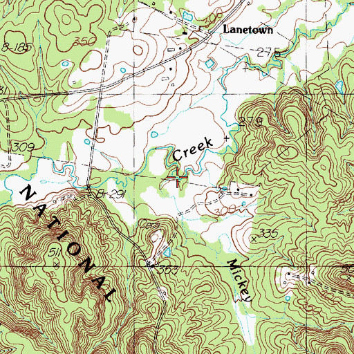 Topographic Map of Mickey Branch, TX