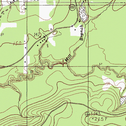 Topographic Map of Mill Branch, TX