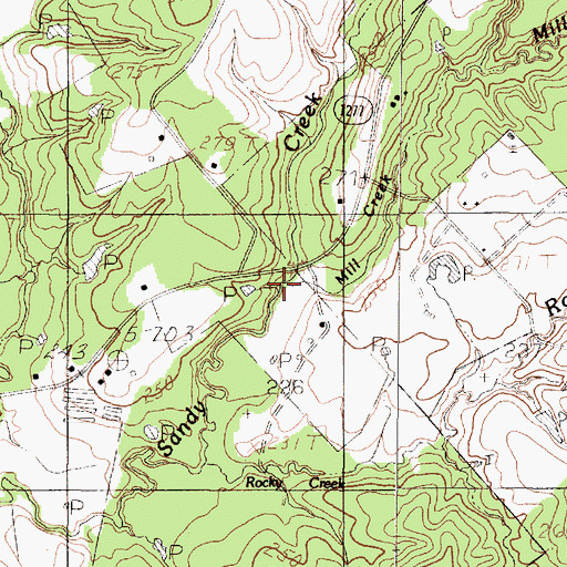 Topographic Map of Mill Creek, TX