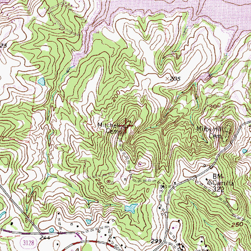 Topographic Map of Mitchell Cemetery, TX