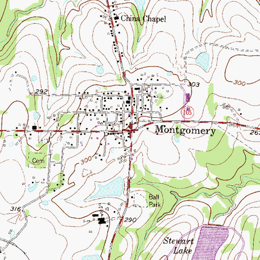 Topographic Map of Montgomery, TX
