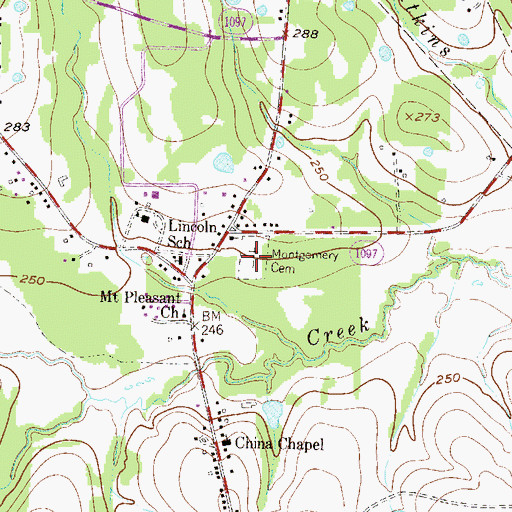 Topographic Map of Montgomery Cemetery, TX