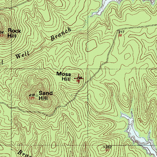 Topographic Map of Moss Hill, TX