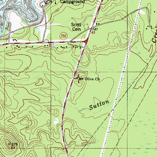 Topographic Map of Mount Olive Church, TX