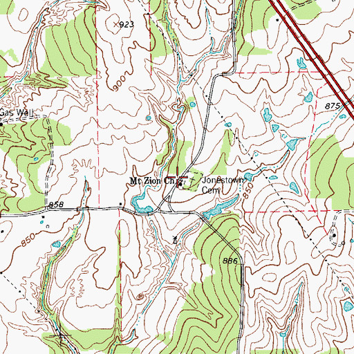 Topographic Map of Mount Zion Church, TX