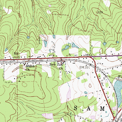 Topographic Map of New Zion Church, TX