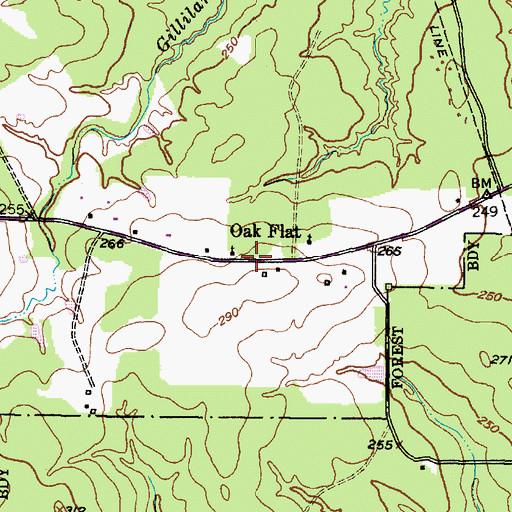 Topographic Map of Oak Flat, TX