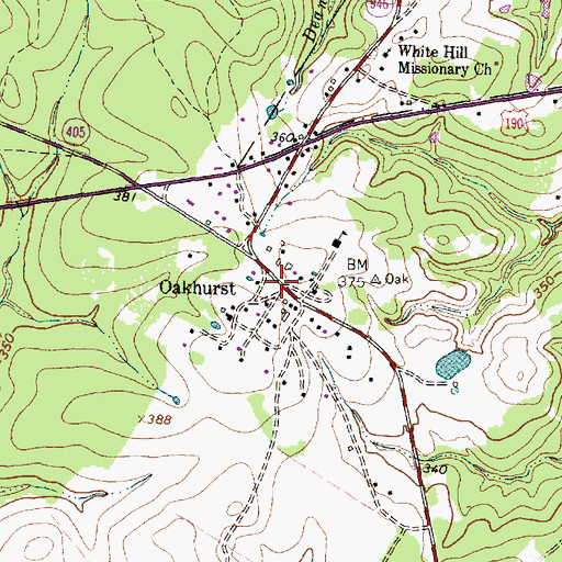 Topographic Map of Oakhurst, TX