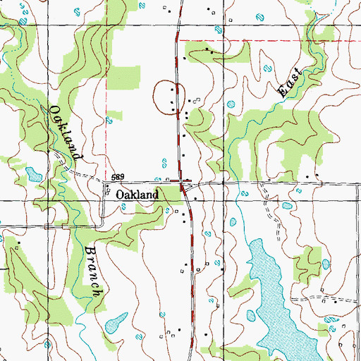 Topographic Map of Oakland, TX