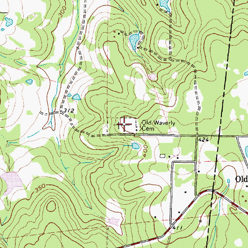 Topographic Map of Old Waverly Cemetery, TX