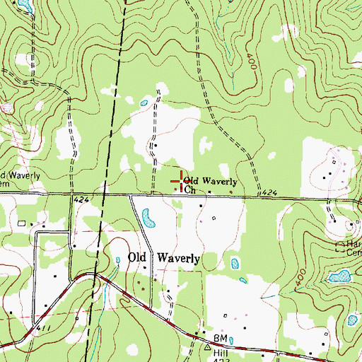 Topographic Map of Old Waverly Church, TX