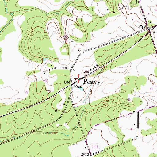 Topographic Map of Peavy, TX