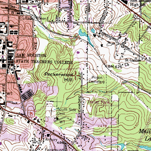 Topographic Map of Peckerwood Hill, TX