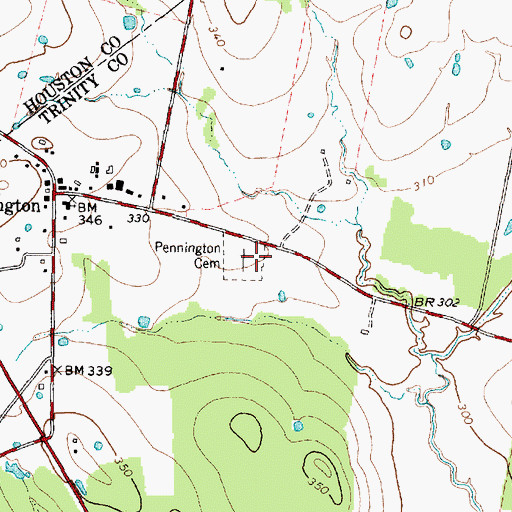 Topographic Map of Pennington Cemetery, TX