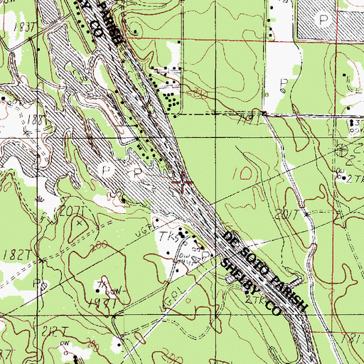Topographic Map of Petty Creek, TX