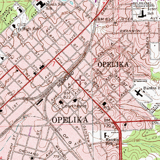 Topographic Map of Opelika Public School (historical), AL