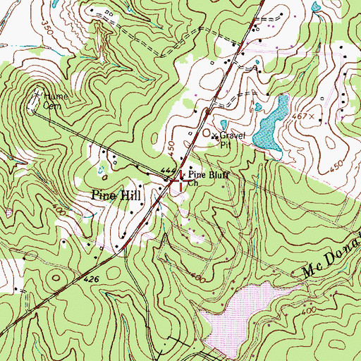 Topographic Map of Pine Bluff Church, TX