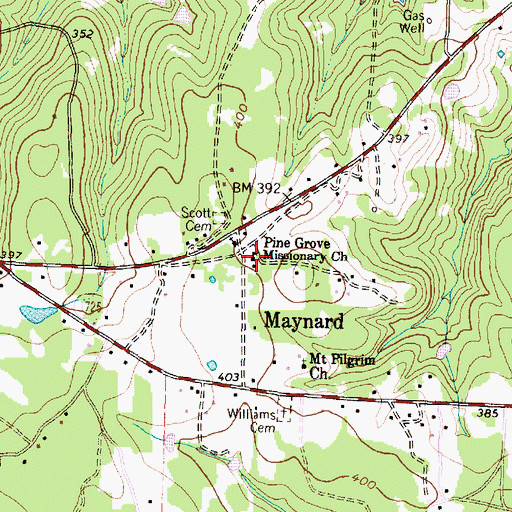 Topographic Map of Pine Grove Missionary Church, TX