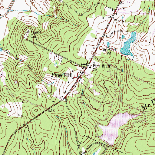 Topographic Map of Pine Hill, TX
