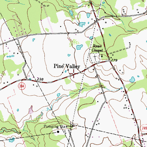 Topographic Map of Pine Valley, TX