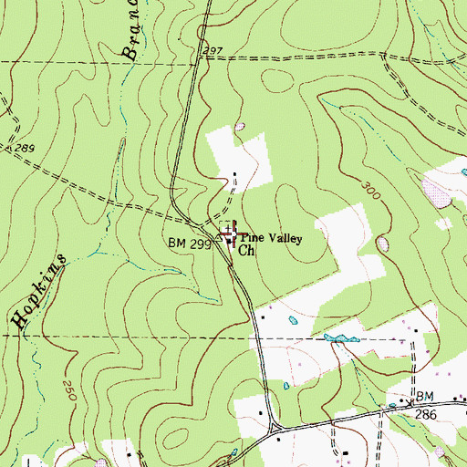 Topographic Map of Pine Valley Church, TX
