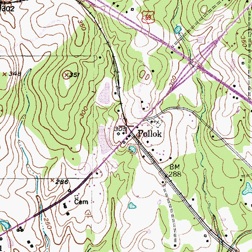 Topographic Map of Pollok, TX
