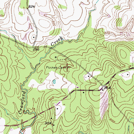 Topographic Map of Poskey Cemetery, TX