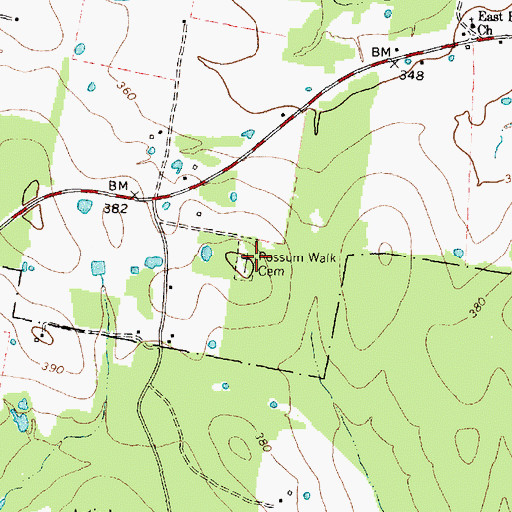Topographic Map of Possum Walk Cemetery, TX
