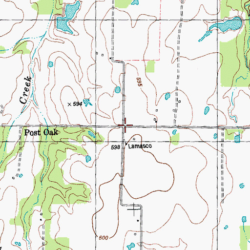 Topographic Map of Post Oak, TX