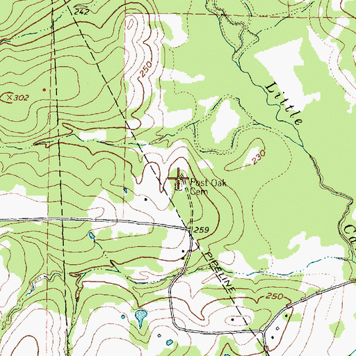 Topographic Map of Post Oak Cemetery, TX