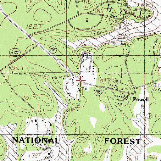 Topographic Map of Powell, TX