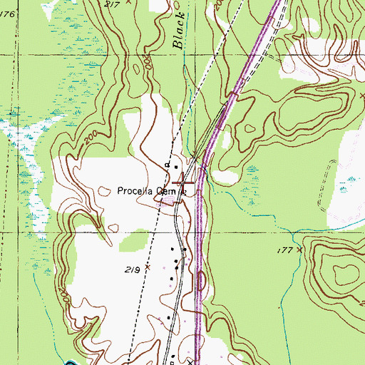 Topographic Map of Procella Cemetery, TX