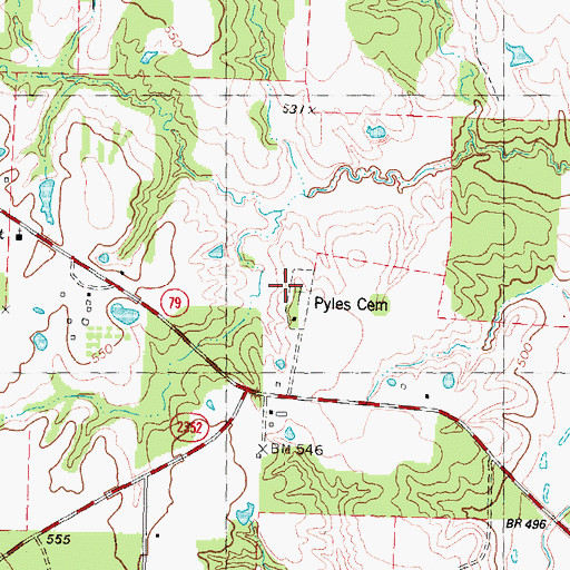 Topographic Map of Pyles Cemetery, TX