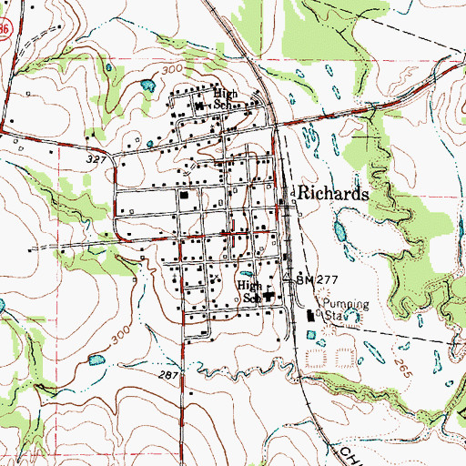 Topographic Map of Richards, TX